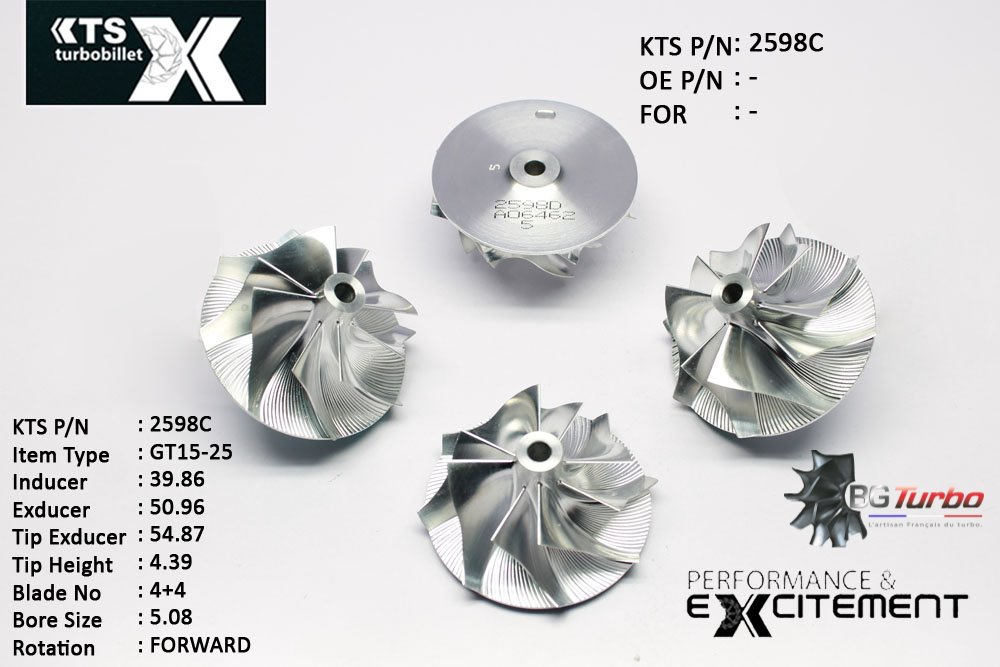Turbo ROUE FORGÉE MFS PERFORMANCE - 4+4 PALES - INDUCER : 39,86 - EXDUCER : 50,96 - TYPE : GT15-25ANGLE : 60° - ROTATION : Forward - SUPER BACK : 1,8 - BORE SIZE : 5,08
